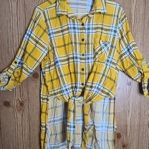 Plaid Shirt with front tie - Yellow